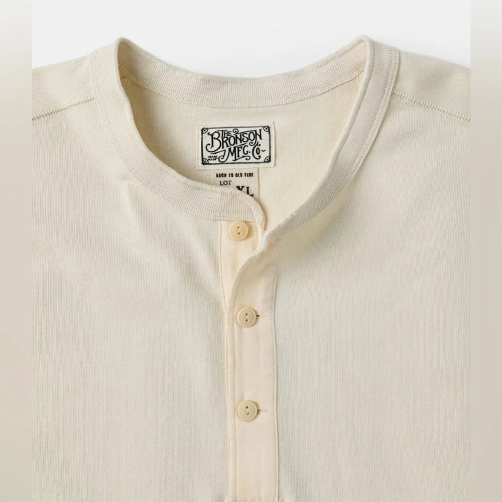 100% Cotton 14 oz VINTAGE Henley Shirt Apricot Bronson Long Sleeve OLD MONEY NWT - Picture 4 of 9